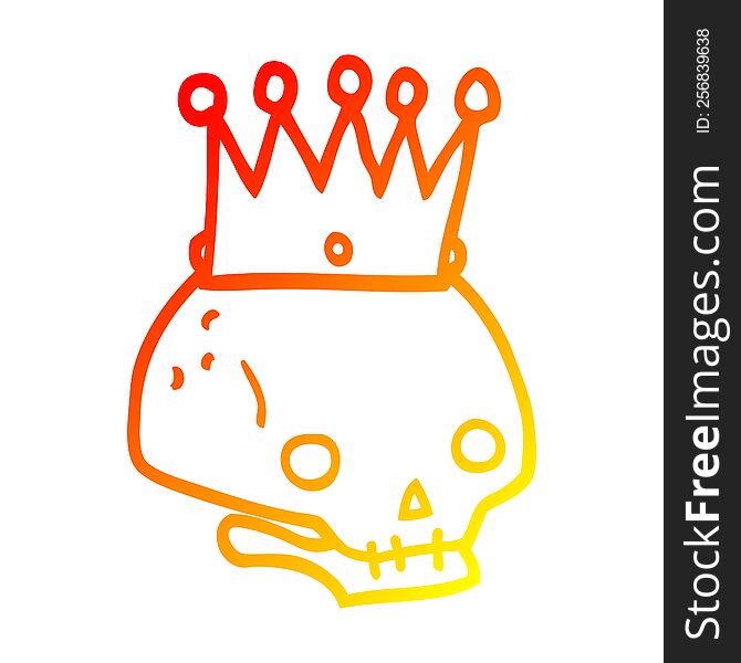 warm gradient line drawing of a cartoon skull with crown