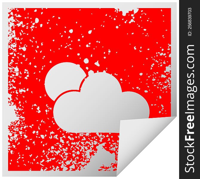 distressed square peeling sticker symbol sunshine and cloud