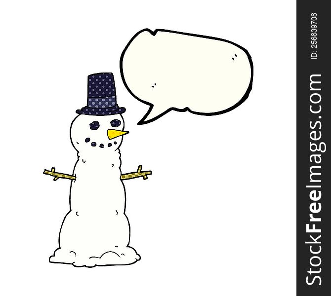 Comic Book Speech Bubble Cartoon Snowman In Top Hat