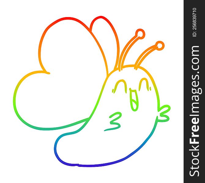 Rainbow Gradient Line Drawing Funny Cartoon Butterfly