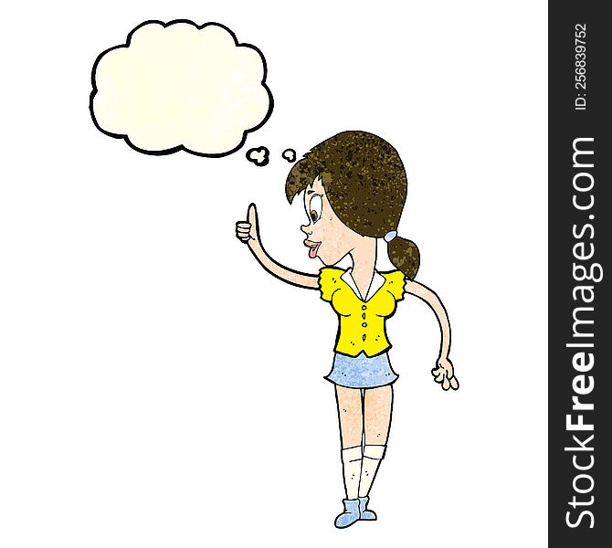 cartoon girl with idea with thought bubble