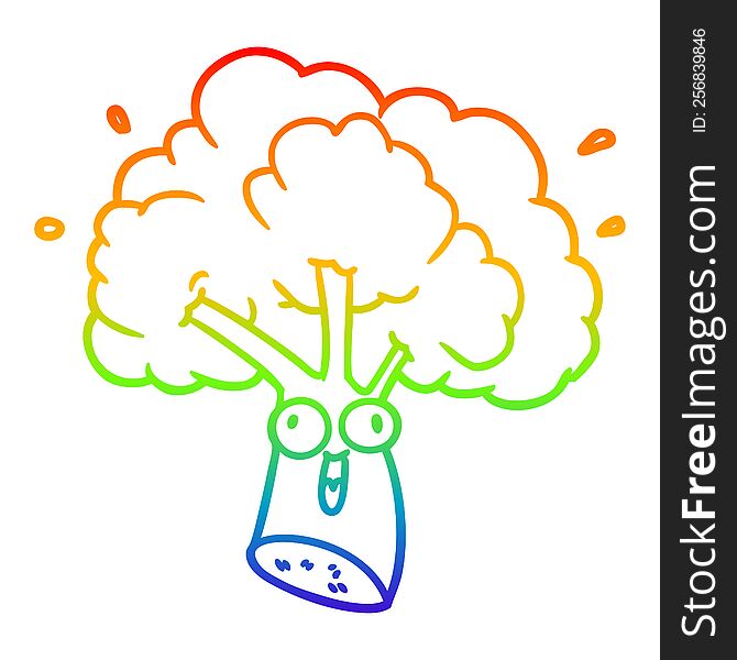 rainbow gradient line drawing of a cartoon broccoli