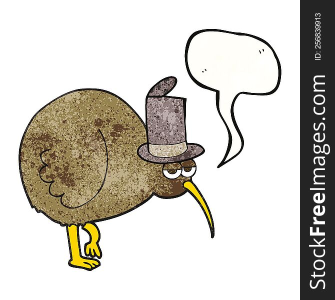 freehand speech bubble textured cartoon kiwi bird