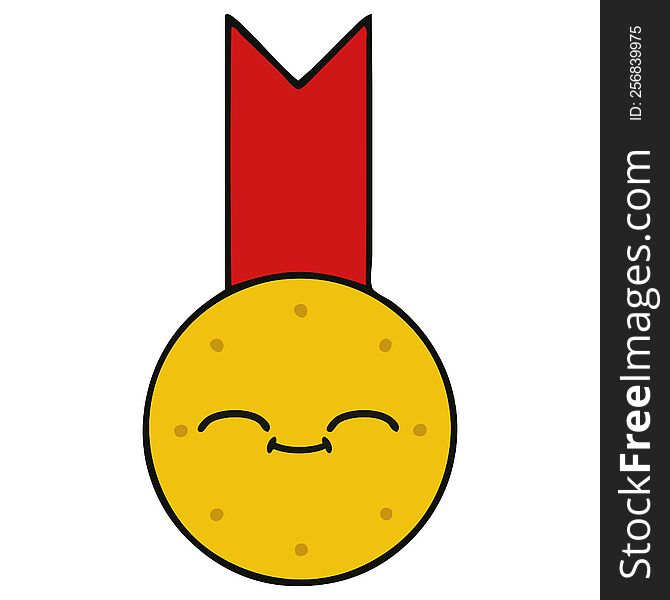 cute cartoon of a gold medal. cute cartoon of a gold medal