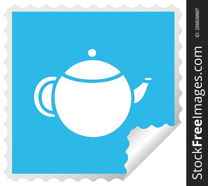 square peeling sticker cartoon of a red tea pot