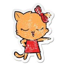 Distressed Sticker Of A Cartoon Cat With Bow On Head Stock Images Distressed Sticker Of A Cartoon Cat With Bow On Head Stock Images