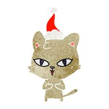 Retro Cartoon Of A Cat Wearing Santa Hat Stock Photo