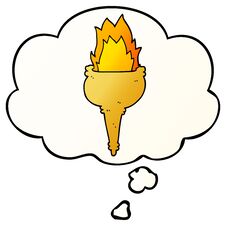 Cartoon Flaming Torch And Thought Bubble In Smooth Gradient Style Stock Image
