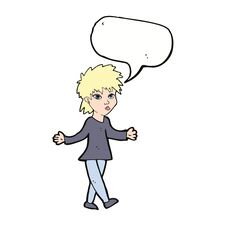 Free Cartoon Woman Shrugging Shoulders With Speech Bubble Stock Photo - 256849230