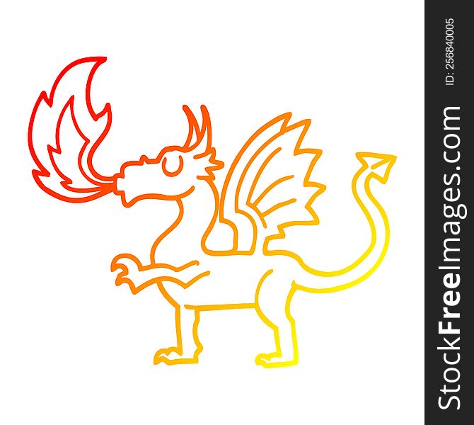 warm gradient line drawing of a cartoon red dragon