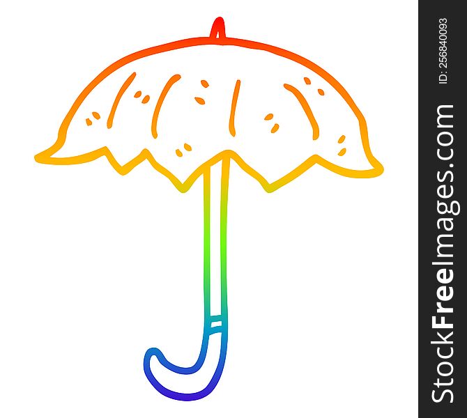 rainbow gradient line drawing of a cartoon open umbrella