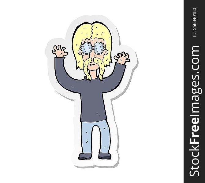 Sticker Of A Cartoon Hippie Man Waving Arms