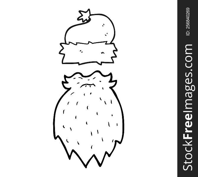 freehand drawn black and white cartoon santa hat and beard