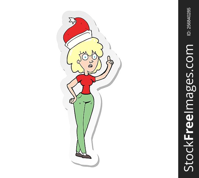 sticker of a cartoon woman wearing santa hat
