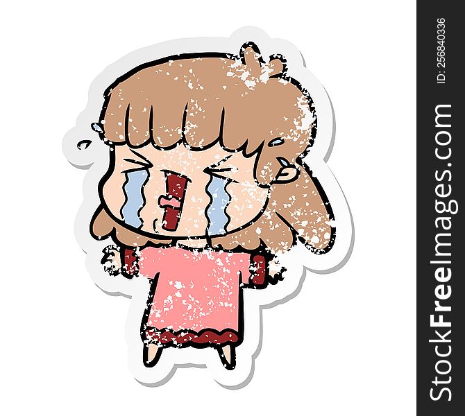 Distressed Sticker Of A Cartoon Woman In Tears