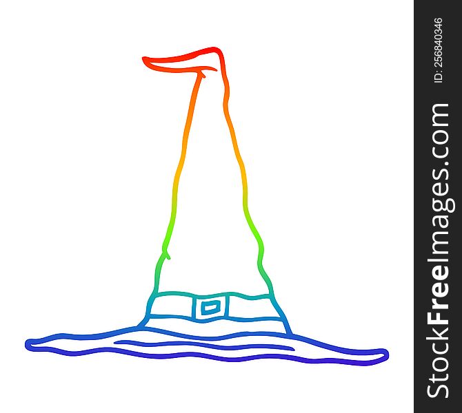 Rainbow Gradient Line Drawing Cartoon Witch Hat