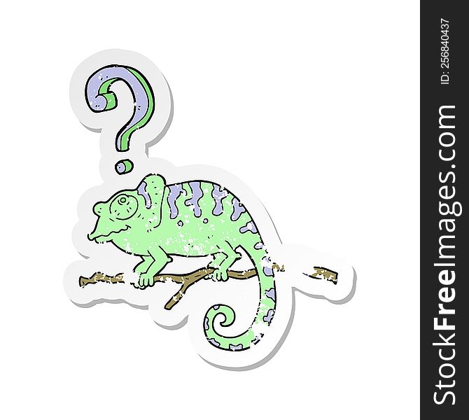 retro distressed sticker of a cartoon curious chameleon