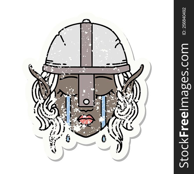 Retro Tattoo Style crying elven fighter character face. Retro Tattoo Style crying elven fighter character face