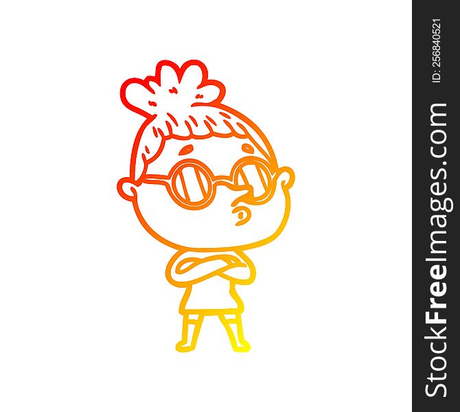 warm gradient line drawing of a cartoon woman wearing glasses