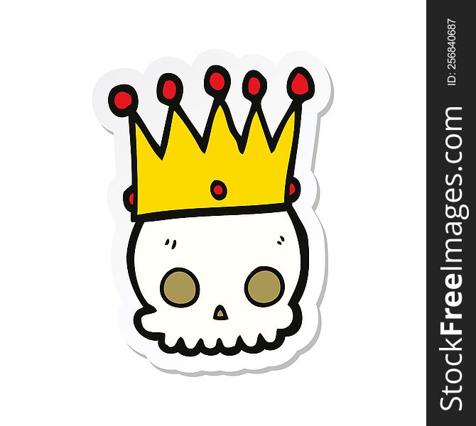sticker of a cartoon skull with crown