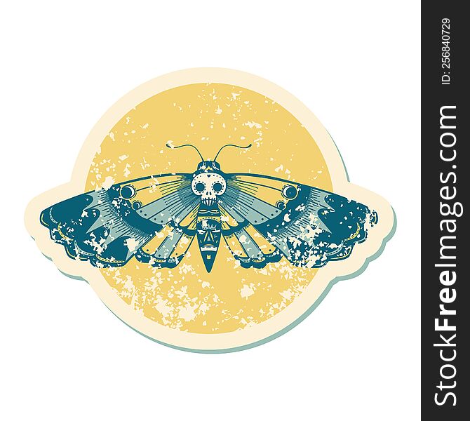 Distressed Sticker Tattoo Style Icon Of A Deaths Head Moth