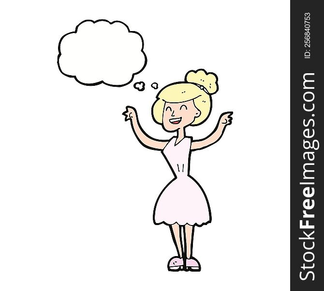 Cartoon Woman With Raised Arms With Thought Bubble