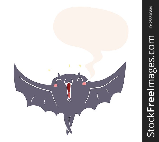 Cartoon Happy Vampire Bat And Speech Bubble In Retro Style