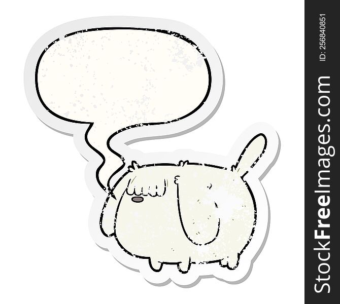 Cute Funny Cartoon Dog And Speech Bubble Distressed Sticker