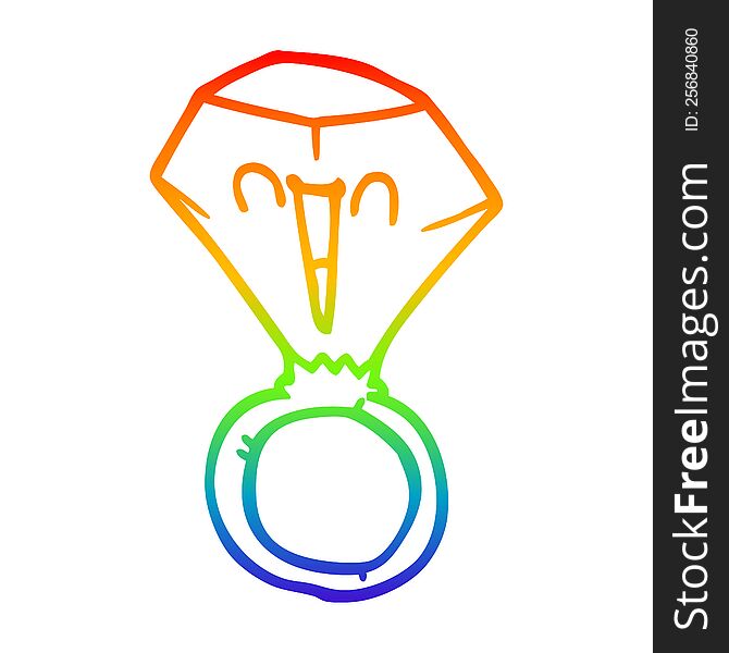 rainbow gradient line drawing of a cartoon happy face ring