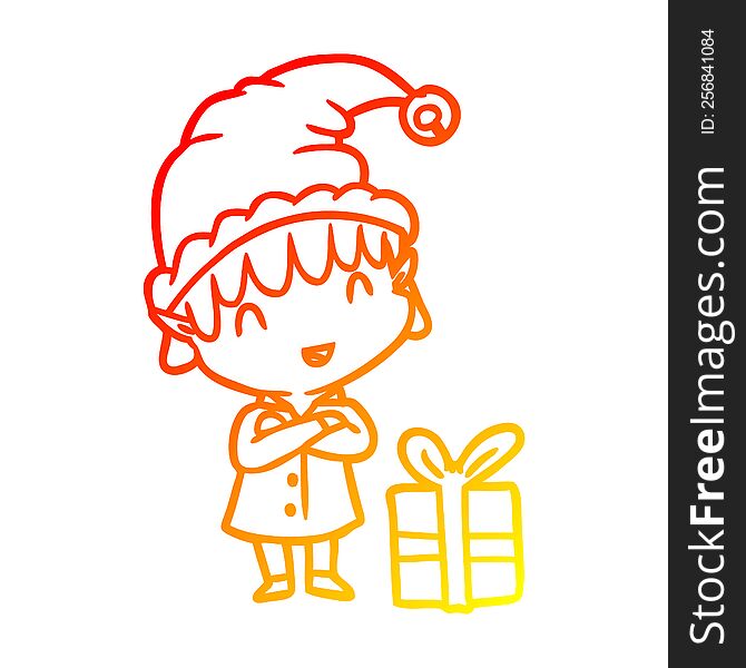 Warm Gradient Line Drawing Happy Christmas Elf