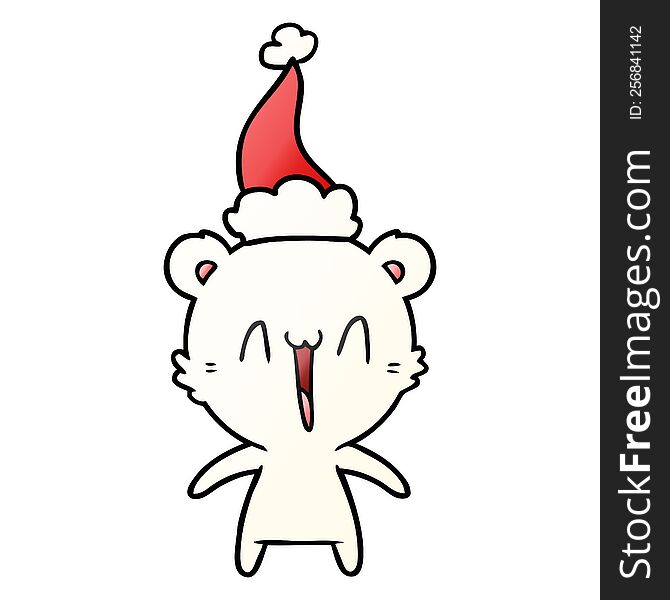 happy polar bear hand drawn gradient cartoon of a wearing santa hat. happy polar bear hand drawn gradient cartoon of a wearing santa hat