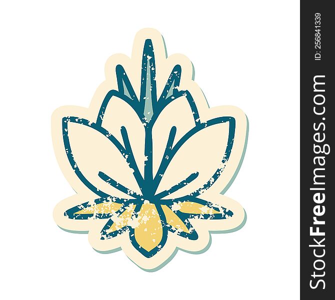 Distressed Sticker Tattoo Style Icon Of A Water Lily