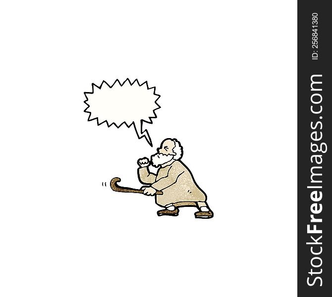 Cartoon Old Man Shaking Stick