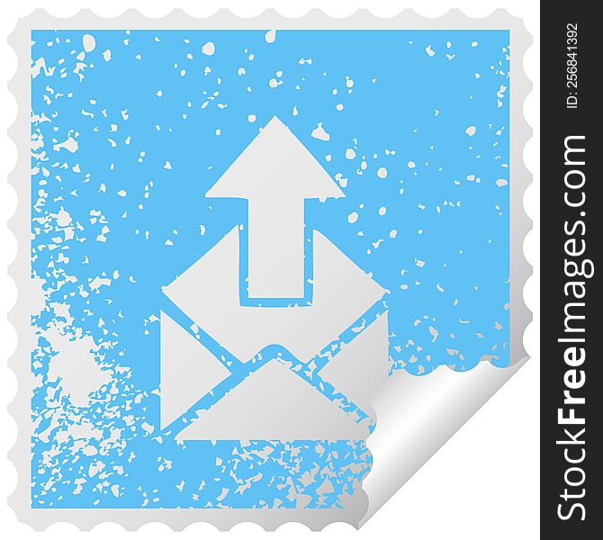 distressed square peeling sticker symbol of a email sign