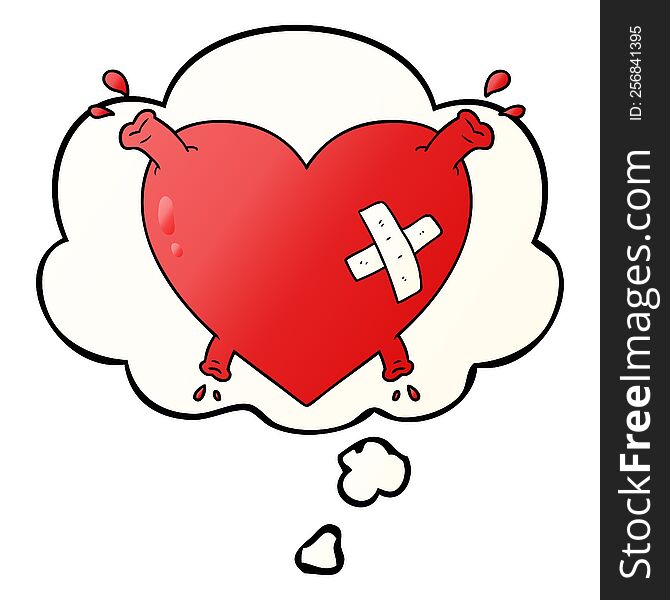 Cartoon Heart Squirting Blood And Thought Bubble In Smooth Gradient Style