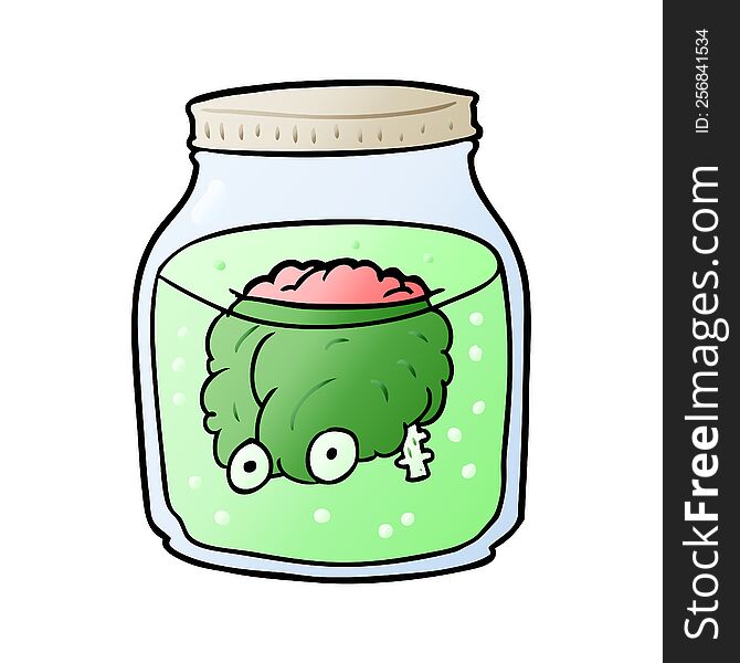 cartoon spooky brain floating in jar. cartoon spooky brain floating in jar