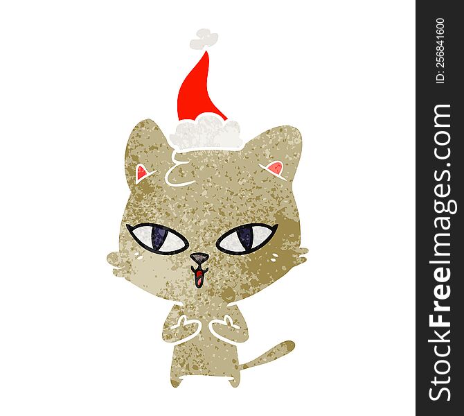 Retro Cartoon Of A Cat Wearing Santa Hat