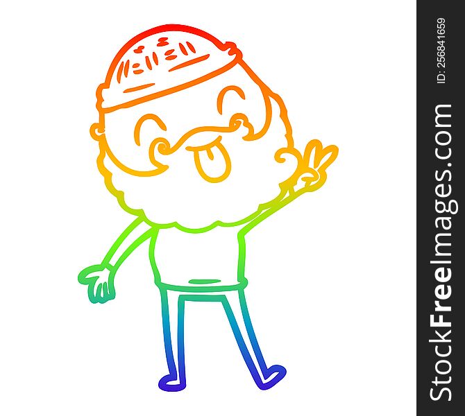 rainbow gradient line drawing of a man with beard giving peace sign