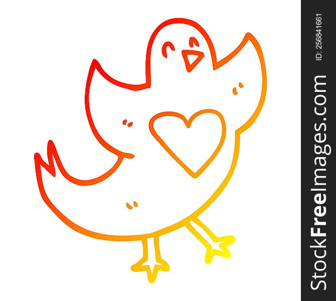 Warm Gradient Line Drawing Cartoon Bird With Love Heart