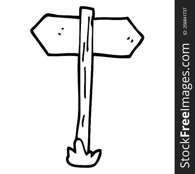 line drawing cartoon painted direction sign posts