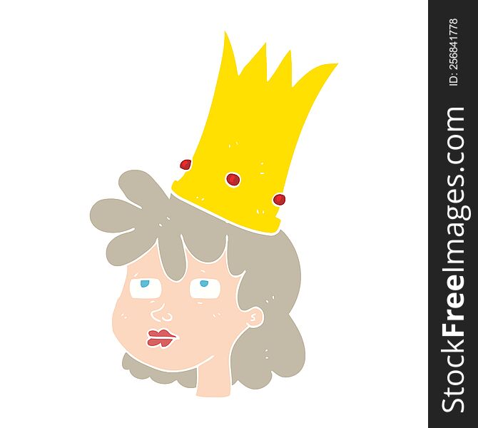 Flat Color Illustration Of A Cartoon Queen With Crown