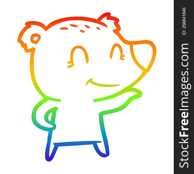 Rainbow Gradient Line Drawing Friendly Bear Cartoon