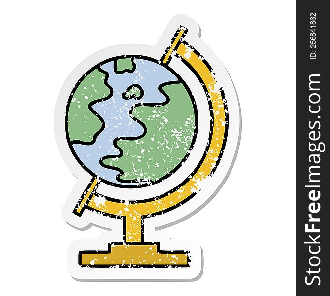 Distressed Sticker Of A Cute Cartoon World Globe