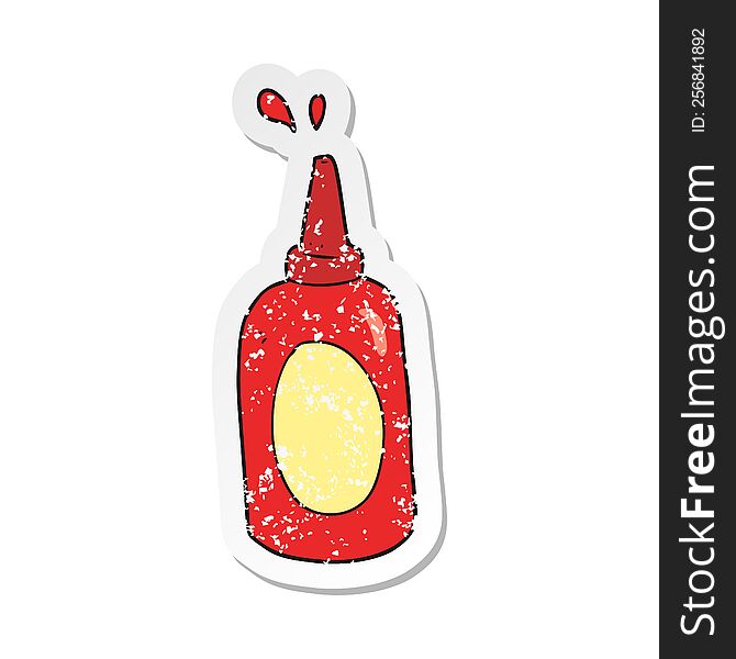 retro distressed sticker of a cartoon ketchup bottle