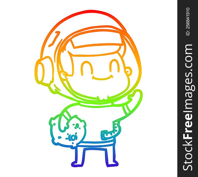 rainbow gradient line drawing of a happy cartoon astronaut man