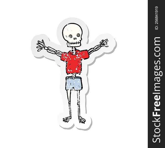 Retro Distressed Sticker Of A Cartoon Skeleton In Clothes