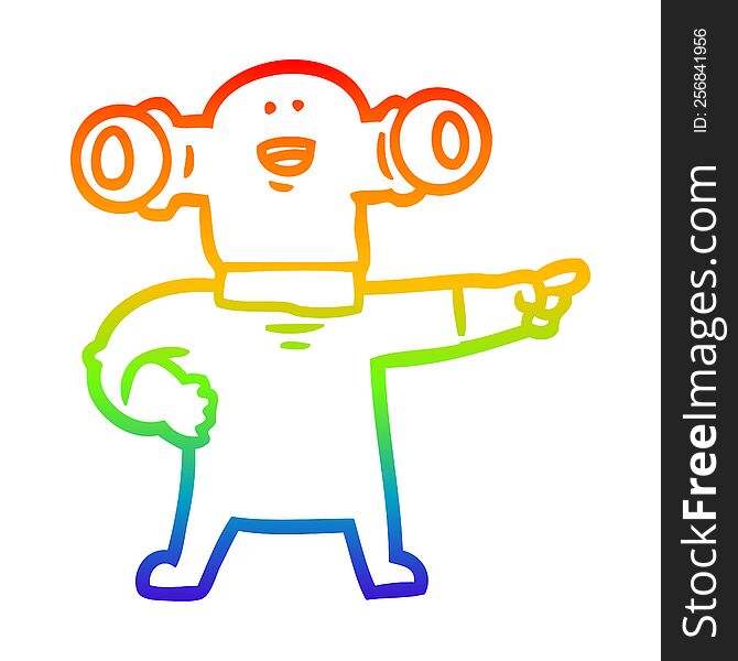Rainbow Gradient Line Drawing Friendly Cartoon Alien Pointing