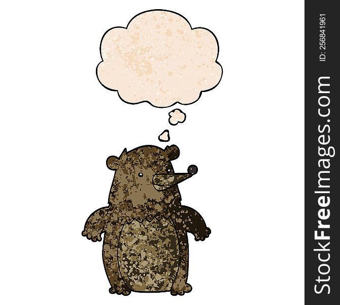 Cartoon Bear And Thought Bubble In Grunge Texture Pattern Style