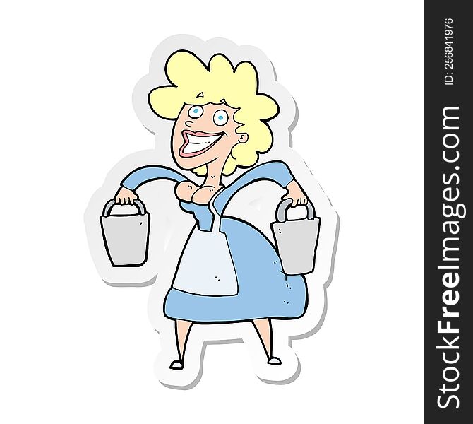 sticker of a cartoon milkmaid carrying buckets