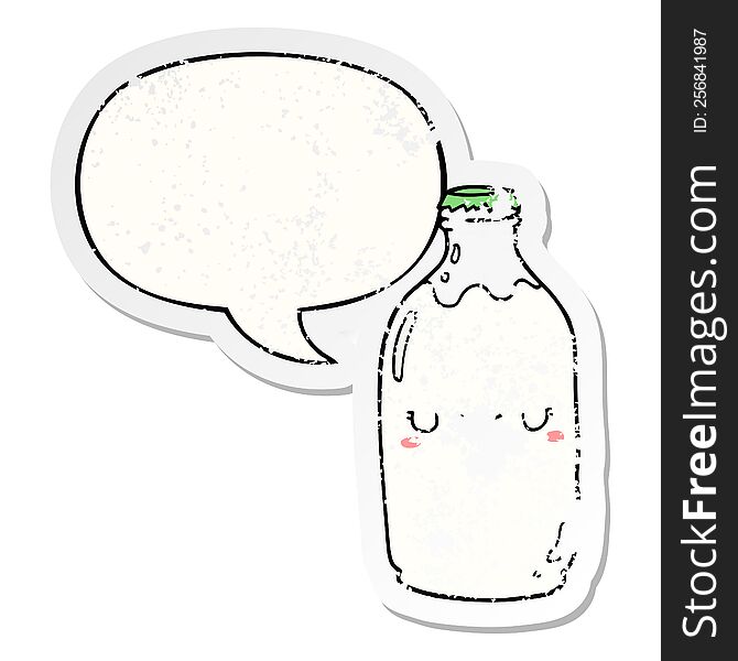 Cute Cartoon Milk Bottle And Speech Bubble Distressed Sticker